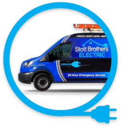 blue circle with plug and inside circle is the company van